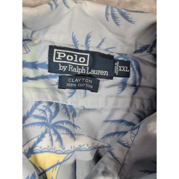 Polo Ralph Lauren‎ Clayton Mens 2XL Blue Short Sleeve Hawaiian Button Down Shirt - Picture 5 of 6